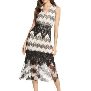 FOXIEDOX Anthropologie Black Beige Montana Lace Midi Dress